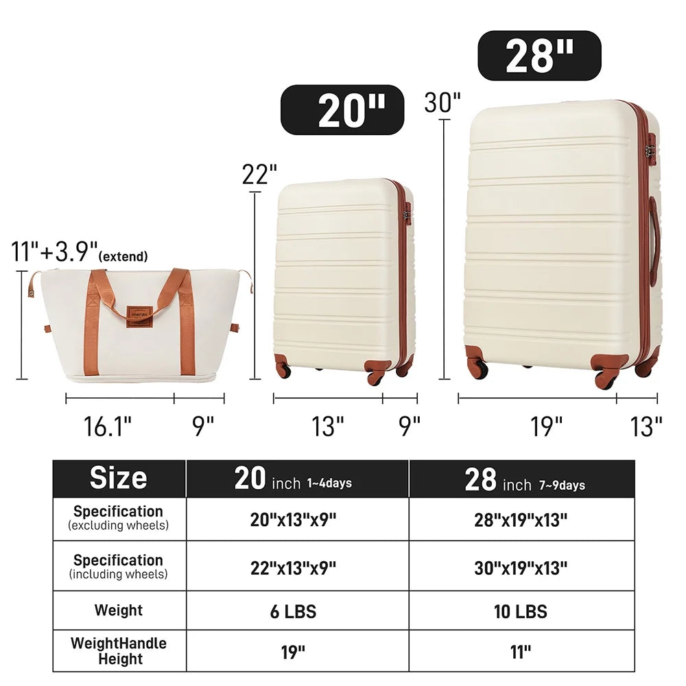 Spaco Hardshell Luggage Sets 2Pcs + Bag Spinner Suitcase with TSA Lock Lightweight 20" + 28"