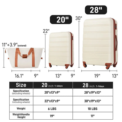Spaco Hardshell Luggage Sets 2Pcs + Bag Spinner Suitcase with TSA Lock Lightweight 20" + 28"