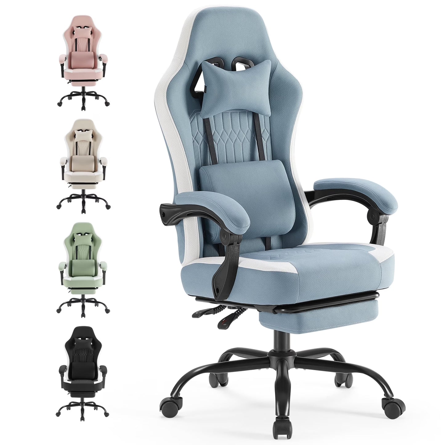 MCQ Ergonomic Swivel Gaming Chair with Headrest Lumbar Support for Home Office, Black and Grey