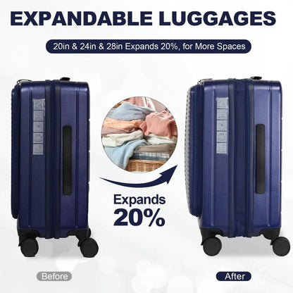 Topcobe Luggage with Front Opening, TSA Approved Lock, Hardshell Suitcase, Lightweight Luggage for Traveling, Black