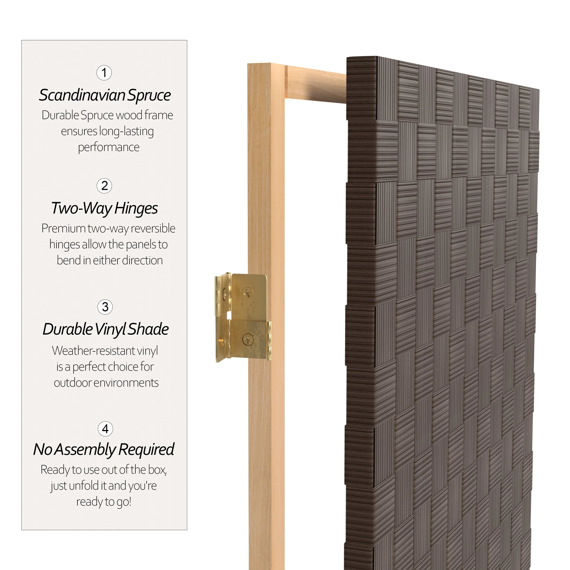 Red Lantern 6 ft. Tall Woven Fiber Outdoor All Weather Room Divider - 3 Panel - Dark Brown