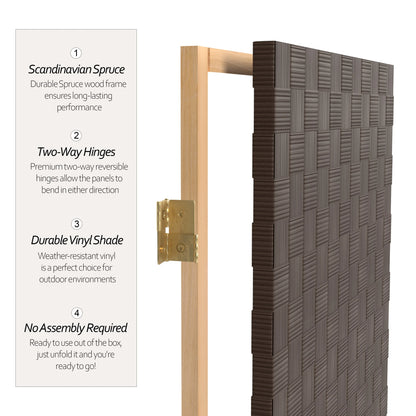 Red Lantern 6 ft. Tall Woven Fiber Outdoor All Weather Room Divider - 3 Panel - Dark Brown