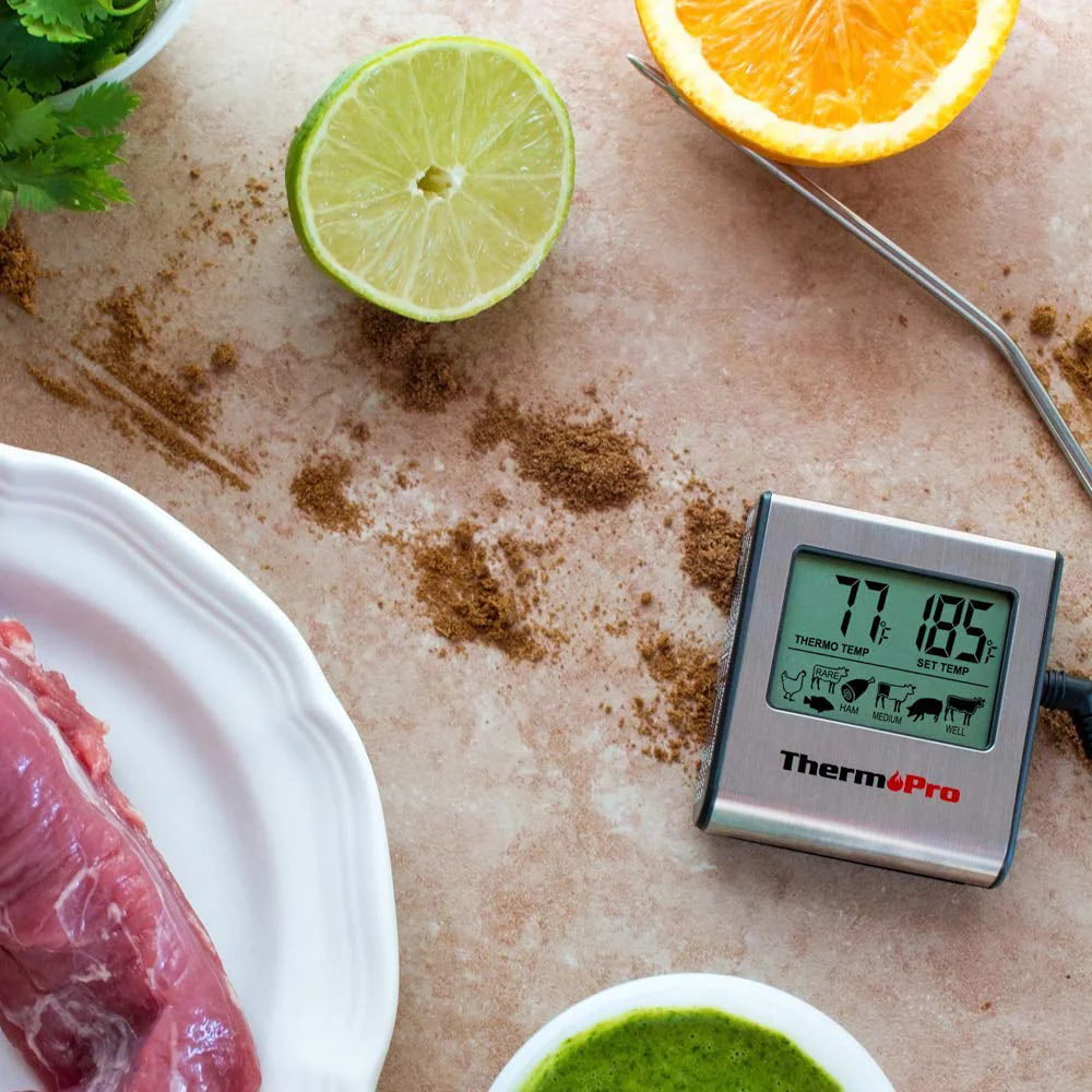 ThermoPro TP-16 Large LCD Cooking Food Meat Thermometer for Smoker Oven Kitchen BBQ Grill Thermometer Clock Timer with Stainless Steel Temperature Prob