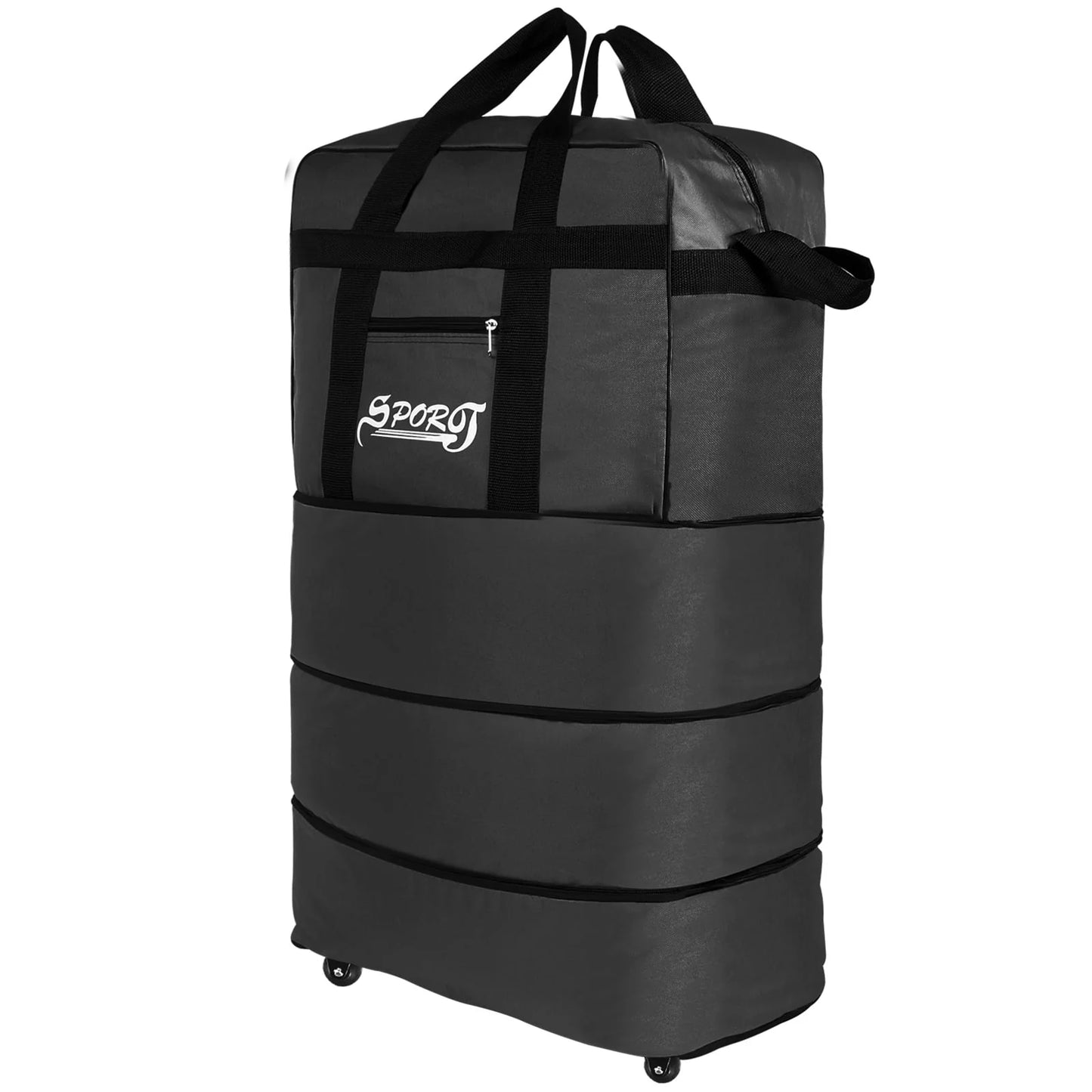 34in Expandable Suitcase Bag 3 Layer Foldable Rolling Luggage Wheeled Handbag Organizer Large for Home Storage Travel Business Moving, Black