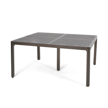 Modern Aluminum Dining Table, 61.25" Square, Gloss Black With Woven Accents, Rust , 8 Seats Poolside Area 62" Outdoor