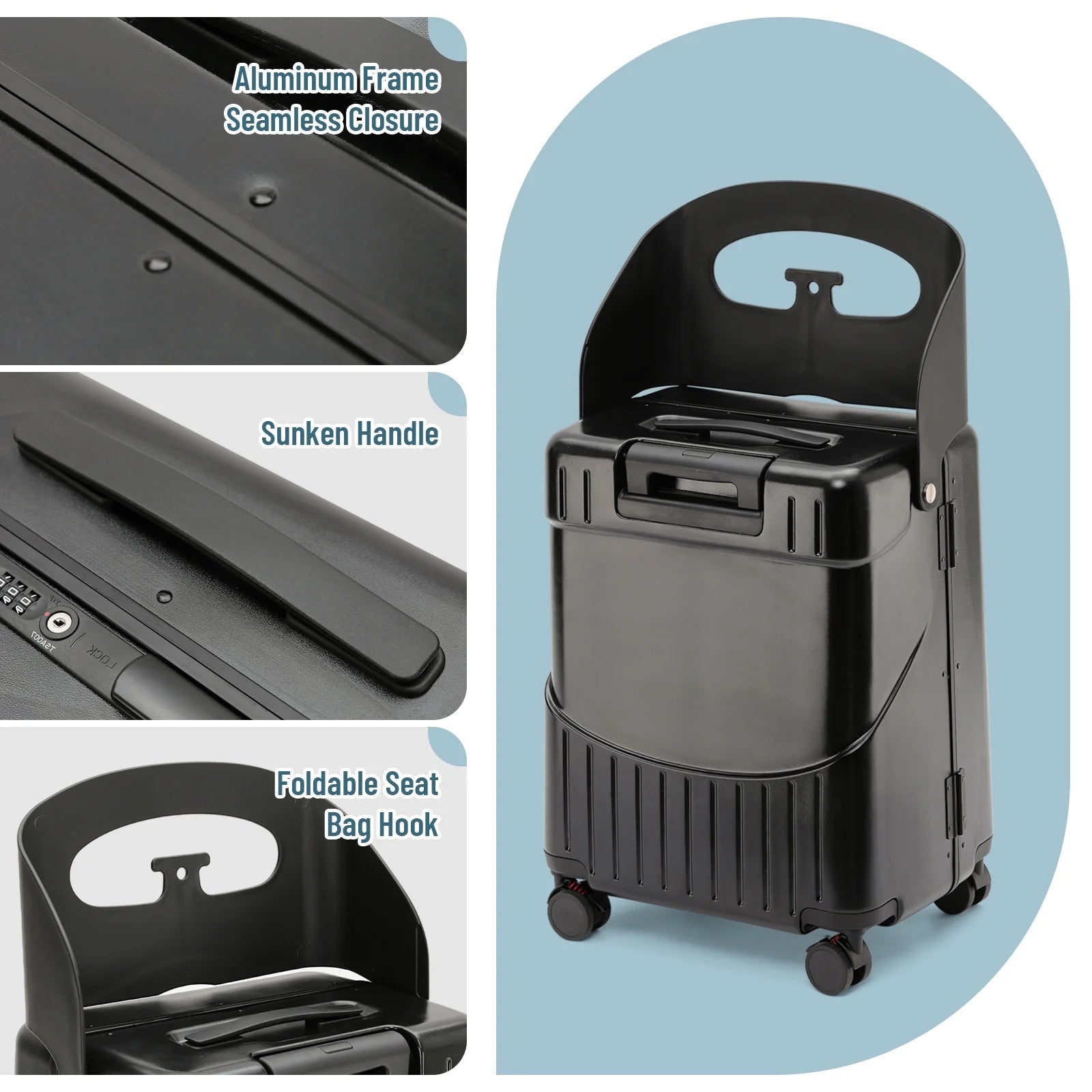 22 Inch TSA Lock Luggage with for Kids& Adult,Check in Lockable Spinner Wheels Free Luggage Cover and Safety Seatbelt Travel Suitcase