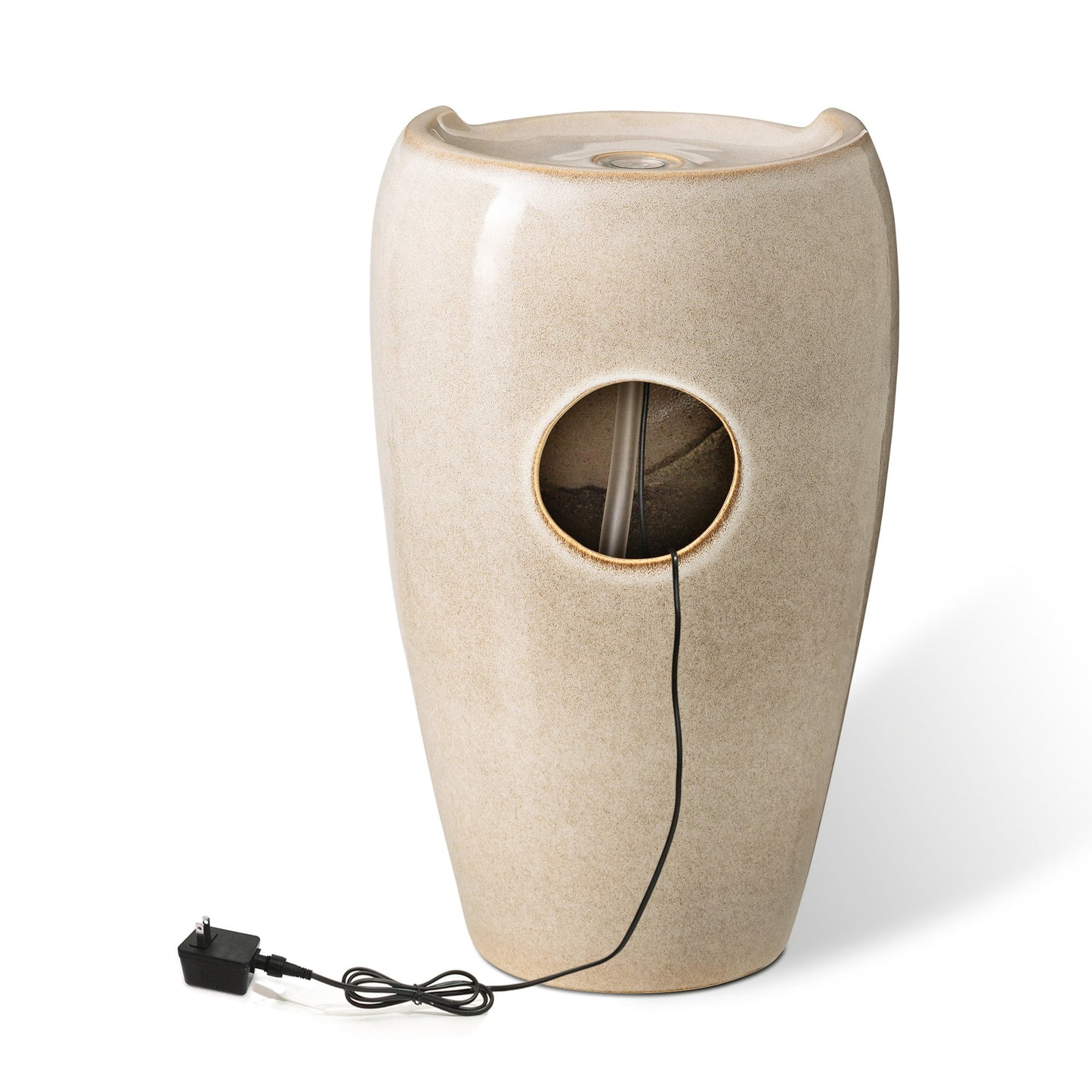 Glitzhome 21.25 Inch Tall Ceramic Vase Fountain Ceramic with Pump and LED Light Outdoor Fountain
