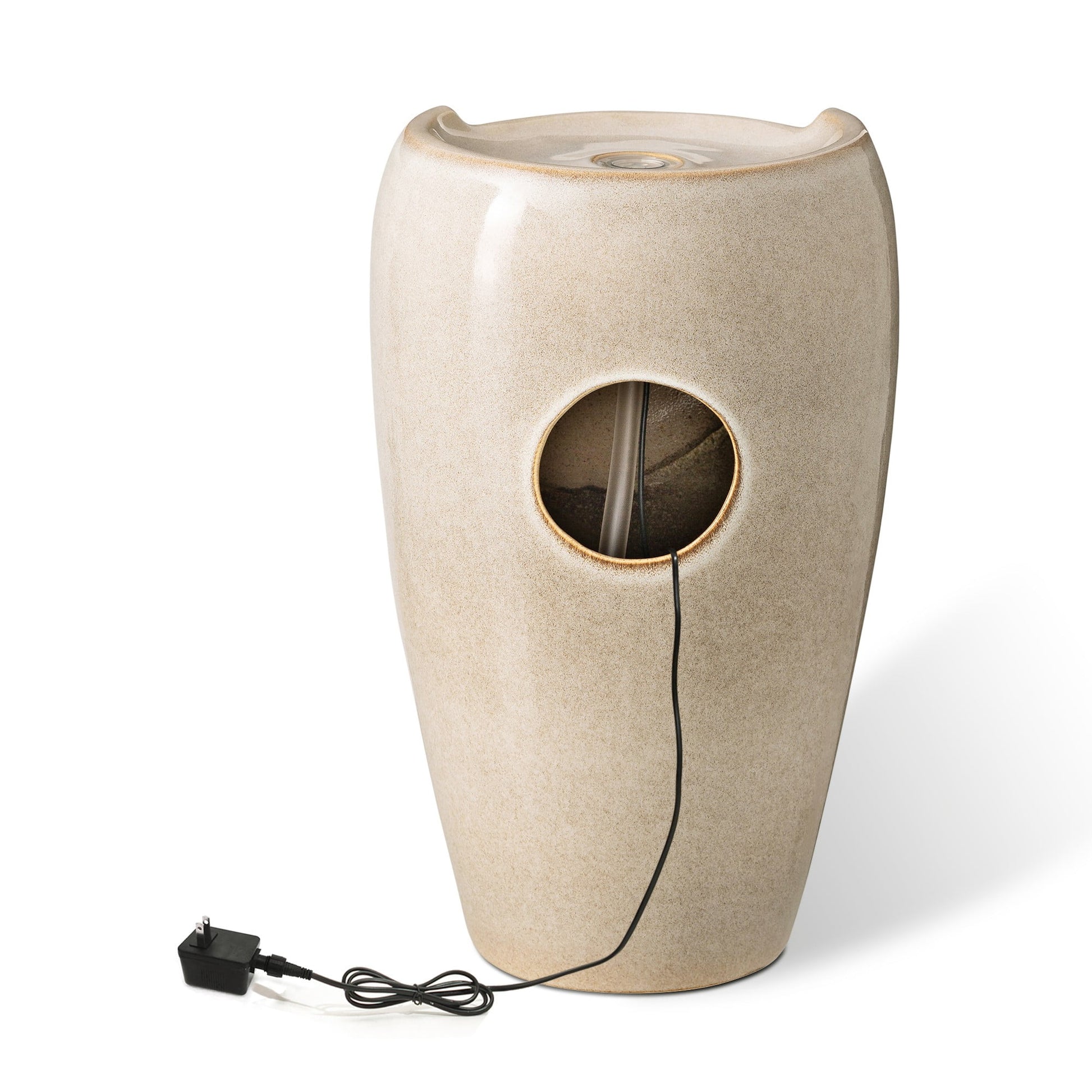 Glitzhome 21.25 Inch Tall Ceramic Vase Fountain Ceramic with Pump and LED Light Outdoor Fountain