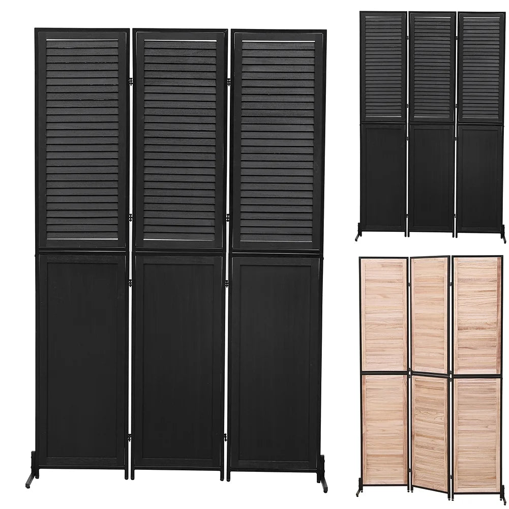 3 Panel Room Divider, Folding Privacy Screen, 5.9FT Heavy Duty Partition Wall Dividers Room Separator with Metal Frame, Freestanding Louvered Divider Screen for Home Office Restaurant Bedroom