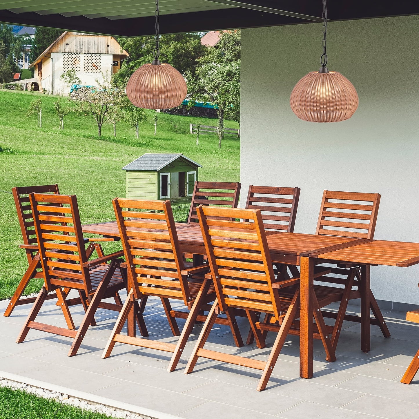 Globe Electric Salvador 1-Light Plastic Rattan Shade Outdoor Plug-in Pendant Light