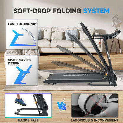SKOK 2.5HP Foldable Treadmill, 300lb Capacity, 12 Programs, Portable Home Office Walking Machine