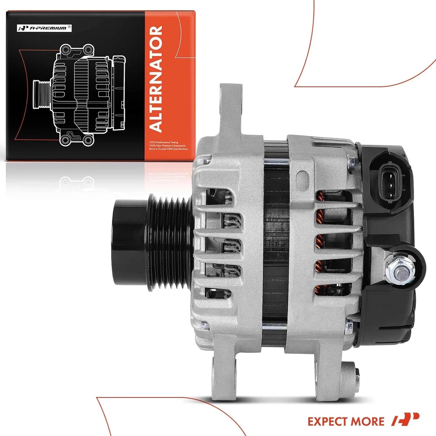 A-Premium Alternator Compatible with Kia Soul 2017-2019, Rio 2018-2019, Seltos 2021 & Hyundai Accent 2018-2019, 1.6L, 12V 130A 6-Groove Clutch Pulley Clockwise, Replace# 2626125, 373002B970