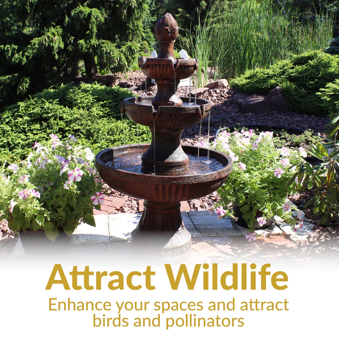 Sunnydaze Flower Blossom Traditional White Resin 3-Tier Outdoor Water Fountain
