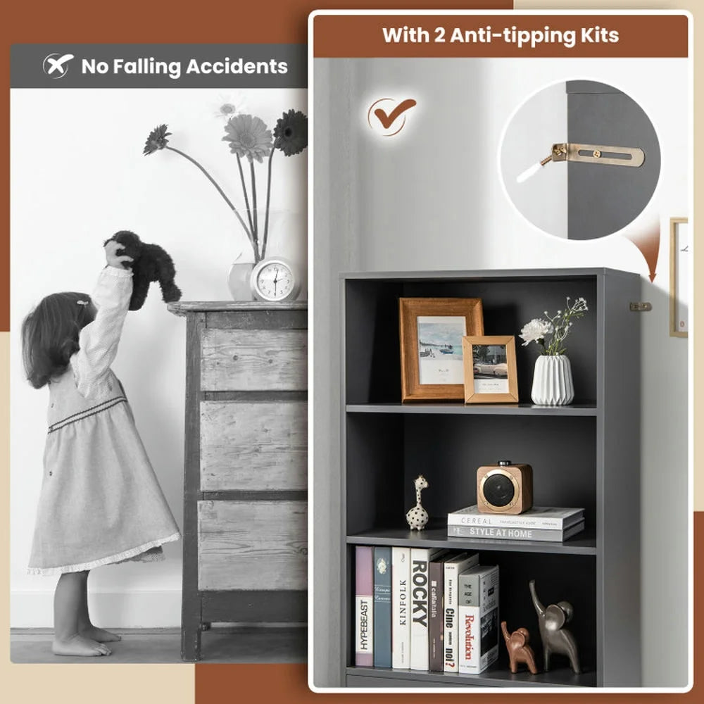 Spaco 48 Inch Tall 4 Tiers Wood Bookcase with Drawer-Gray, Tall Bookshelf, Shelves for Living Room, Home Office, Bedroom, Balcony