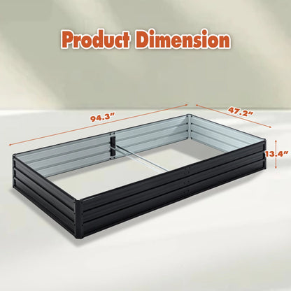 8X4x1 FT Galvanized Raised Garden Bed, Outdoor Planter Box Metal Patio Kit with Reinforcing Rod, Large Planting Bed for Vegetables Flowers Herb, Black
