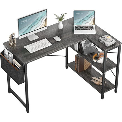 Homieasy L Shaped Desk, 47 Inch Reversible Computer Desk with Storage Shelves, Modern Corner Desk Gaming Desk Small Office Desk with Storage Bag for Home Office Workstation, Black Oak