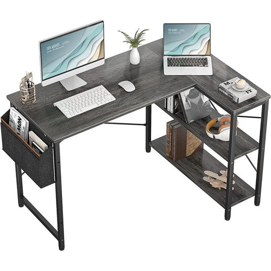 Homieasy L Shaped Desk, 47 Inch Reversible Computer Desk with Storage Shelves, Modern Corner Desk Gaming Desk Small Office Desk with Storage Bag for Home Office Workstation, Black Oak