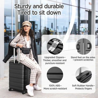 Famistar 11 Piece Hardside Luggage Suitcase Set with 360° Double Spinner Wheels TSA Style Lock, 14° Travel Case, 20" Carry-On Luggage, 24" Checked Luggage and 28" Checked Luggage, Black