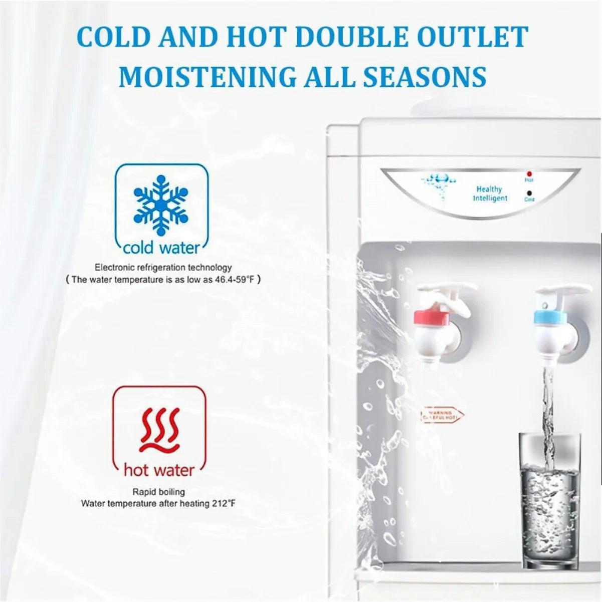 Water Cooler Dispenser, 3 or 5 Gallon Top Loading Hot/Cold Water Cooler Dispenser with Child Safety Lock & Storage Cabinet for Kitchens, Indoor Home Office Use, White