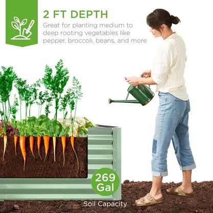 Gloaa 6x3x2ft Outdoor Metal Raised Garden Bed, Deep Root Box Planter for Vegetables, Flowers, Herbs, and Succulents w/269 Gallon CapacitySage Green