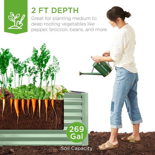 Gloaa 6x3x2ft Outdoor Metal Raised Garden Bed, Deep Root Box Planter for Vegetables, Flowers, Herbs, and Succulents w/269 Gallon CapacitySage Green
