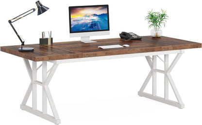 Tribesigns 71" Executive Desk, Large Computer Desk Study Writing Table for Home Office (Brown/White)