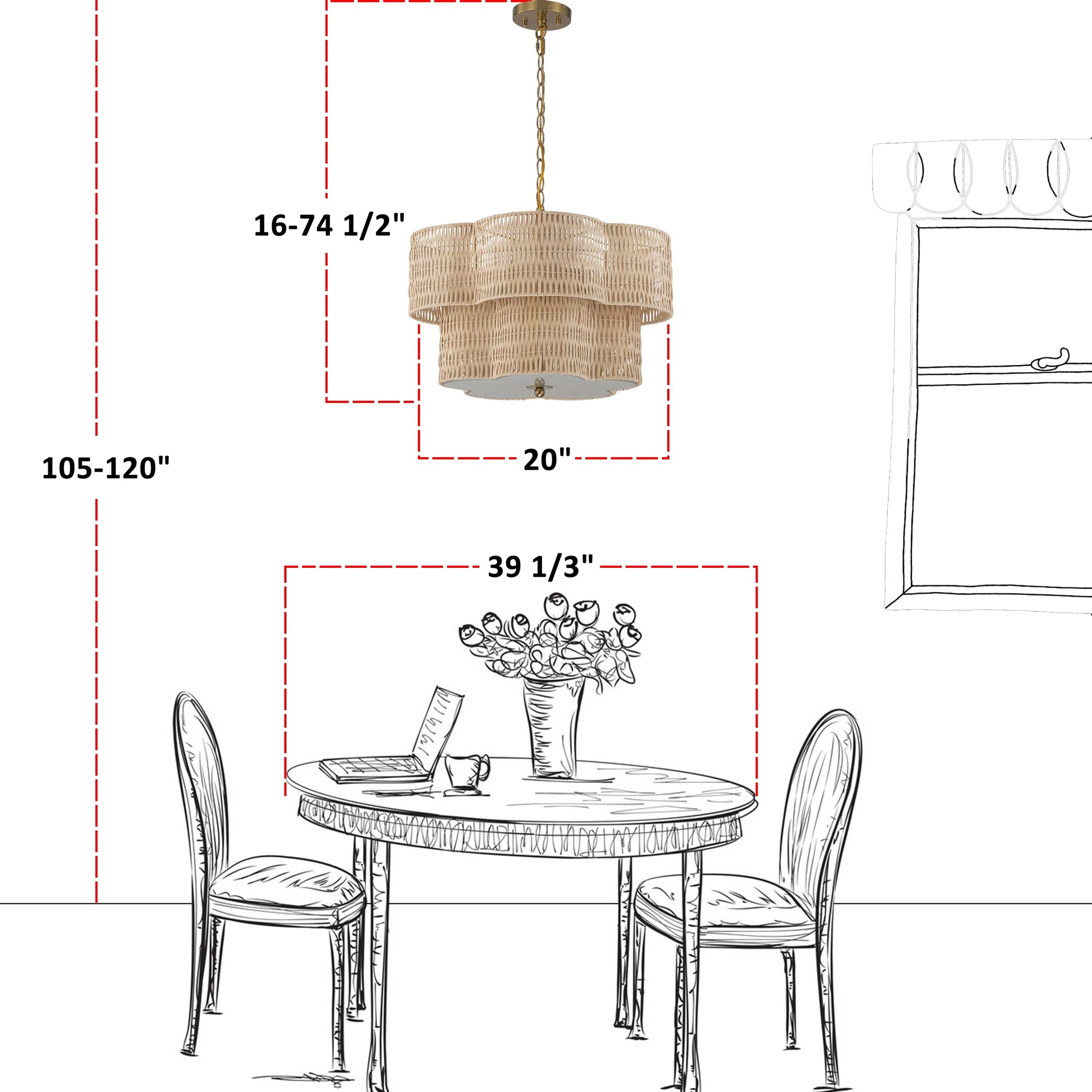 C Cattleya 20" 5-Light Natural Rattan Chandelier with 2-Tier Hand Woven Flower-Shaped Shade