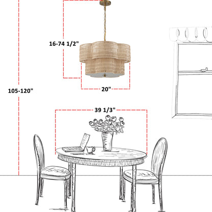 C Cattleya 20" 5-Light Natural Rattan Chandelier with 2-Tier Hand Woven Flower-Shaped Shade