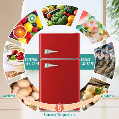 TACOOL Refrigerator with Top Freezer 3.5Cu.ft Two Door Small Mini Fridge with Extra Drink Space for Home Office Dorm Red