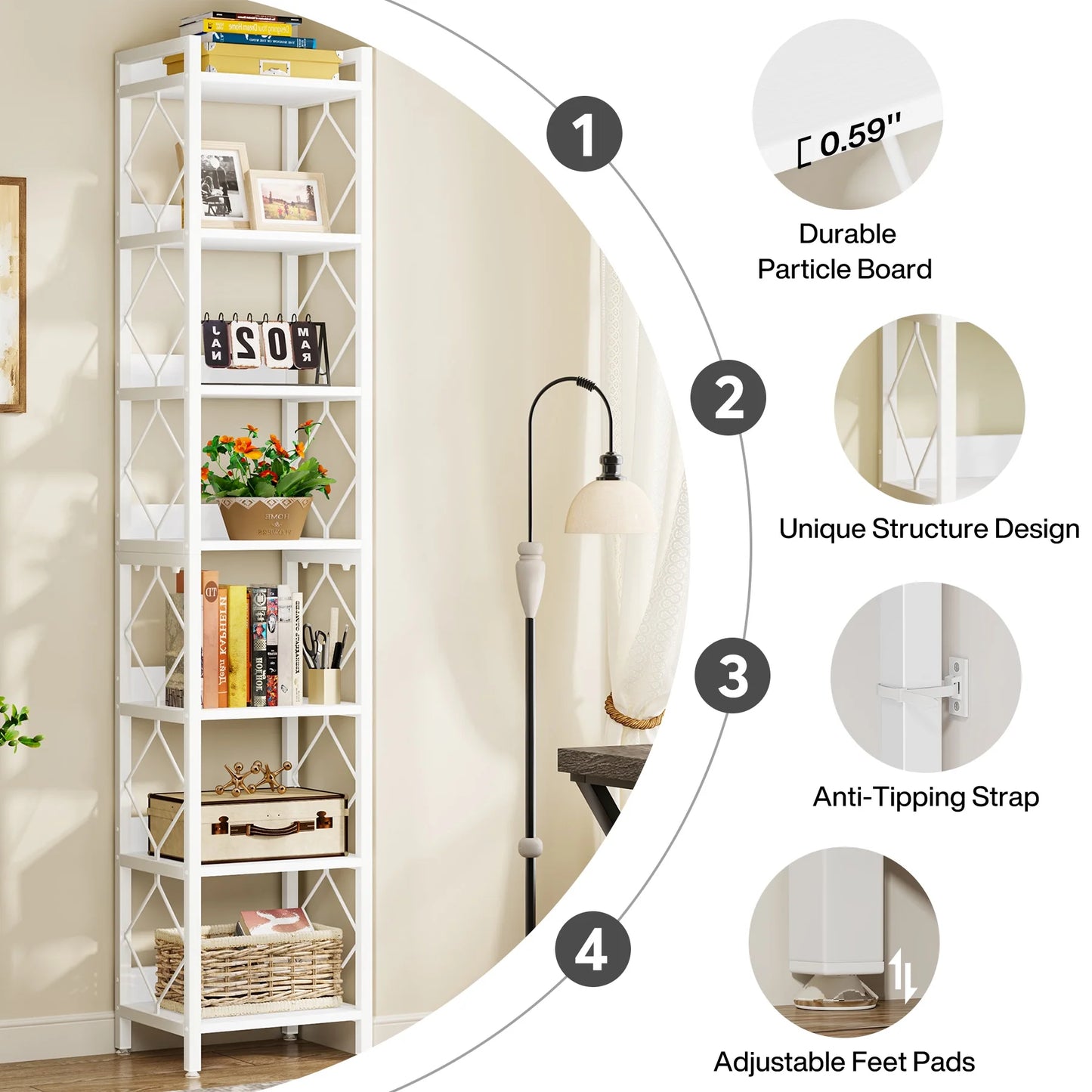 Tribesigns 78.7 Inches Tall Narrow Bookshelf, Freestanding 7-Tier Bookcase, Skinny Corner Storage Organizer for Home Office