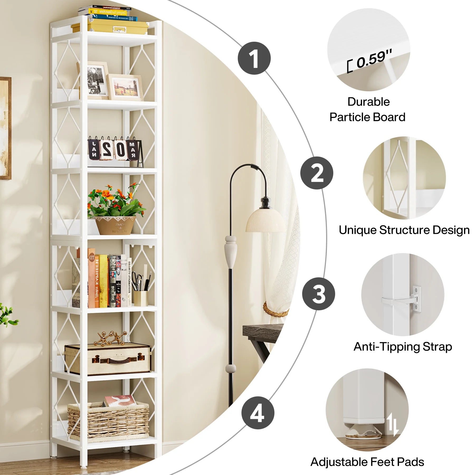 Tribesigns 78.7 Inches Tall Narrow Bookshelf, Freestanding 7-Tier Bookcase, Skinny Corner Storage Organizer for Home Office