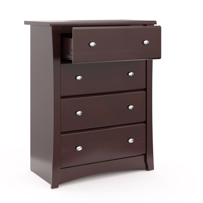 Storkcraft Crescent 4 Drawer Childrens Nursery Dresser, Espresso