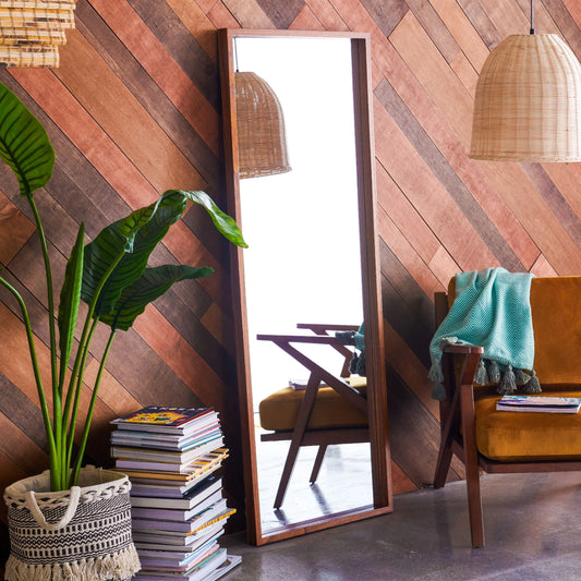 24" x 65" Brown Rectangle Wood Leaner Mirror by Drew Barrymore Flower Home