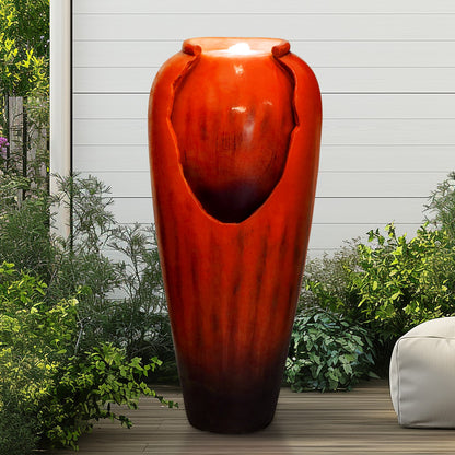 30.7in High Floor Contemporary Vase Water Fountain with LED Lights for Home and Garden Decor