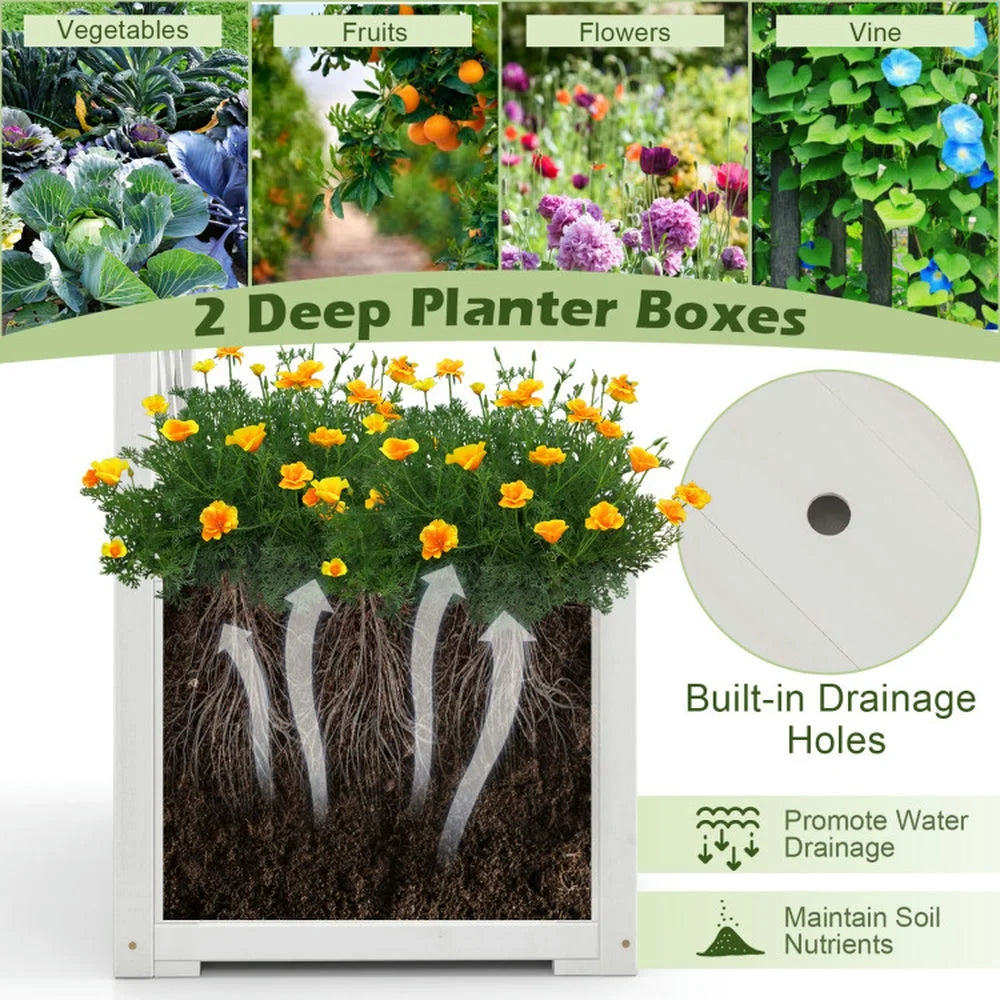 Kadyn Outdoor Decor,Wooden Garden Arbor with Planter and Trellis for Climbing Plants Decorations-White