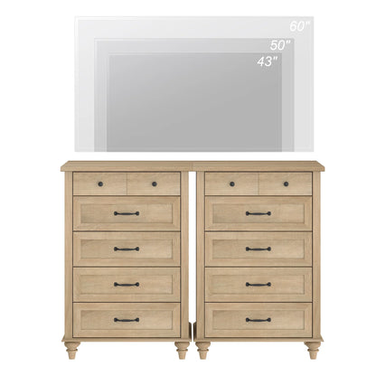 Oak Kids Dresser for Bedroom with 10 Wide Chest of Drawers, Wood Dressers for Living Room, Nursery, Hallway,White