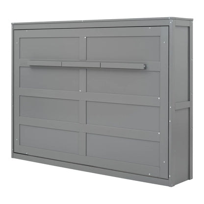 Harper & Bright Designs Full Size Murphy Bed Space-Saving Foldable Wooden Wall Bed with a Shelf for Guest Room Home Office, Gray