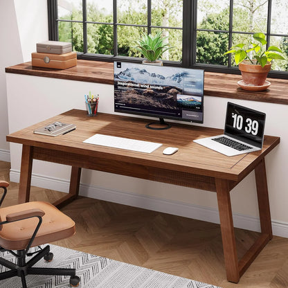 Executive Desk, 55 Inches Solid Wood Computer Desk with Drawer for Home Office