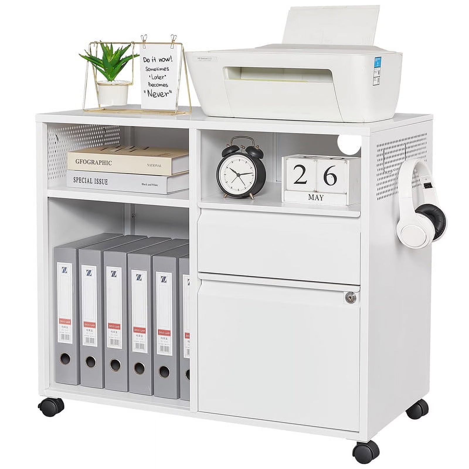 Fesbos Mobile File Cabinet, Metal Lateral Rolling Printer Stand Filing Cabinets with Shelves for Home Office-Storage A4/F4/Letter/Legal