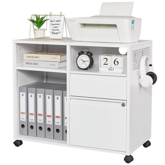 Fesbos Mobile File Cabinet, Metal Lateral Rolling Printer Stand Filing Cabinets with Shelves for Home Office-Storage A4/F4/Letter/Legal