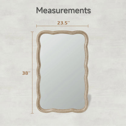 COZAYH Curved Wood Frame Accent Mirror, Farmhouse French Country Decorative Wall Mirror, Rectangle 23.5" L x 38" W, Natural