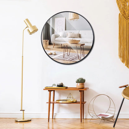 SuperDeal 24 inch Diameter Round Wall Mirror HD Explosion-Proof Black Aluminum Alloy Frame