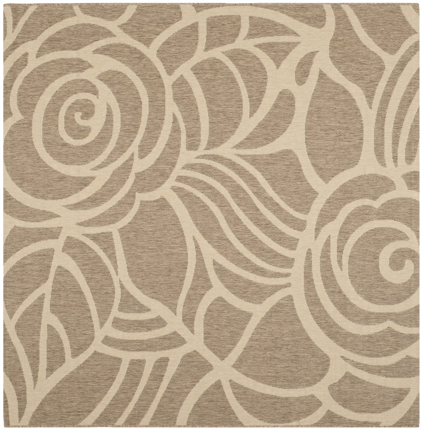 SAFAVIEH Courtyard Chester Floral Indoor/Outdoor Area Rug, 6'7" x 6'7" Round, Coffee/Sand