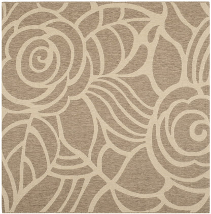 SAFAVIEH Courtyard Chester Floral Indoor/Outdoor Area Rug, 6'7" x 6'7" Round, Coffee/Sand
