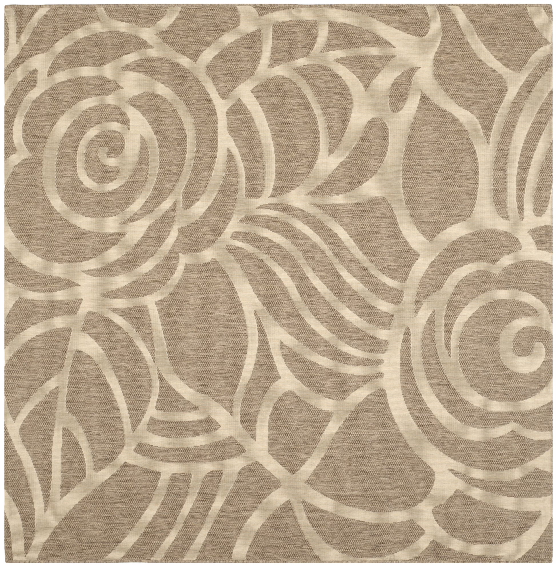 SAFAVIEH Courtyard Chester Floral Indoor/Outdoor Area Rug, 6'7" x 6'7" Round, Coffee/Sand