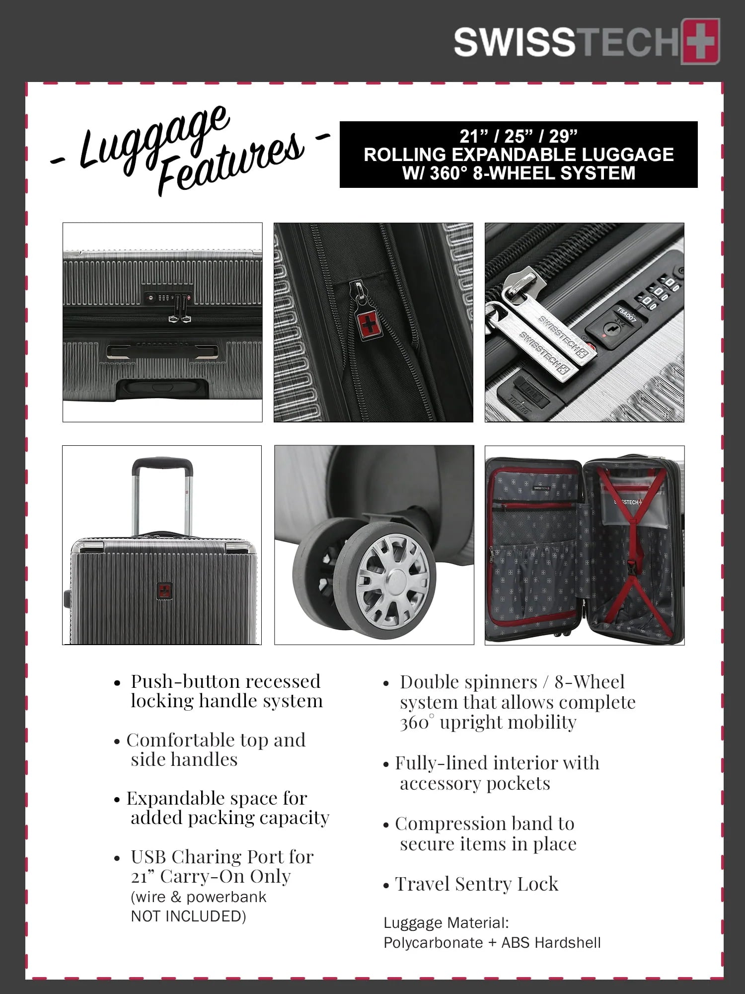 Swiss Tech Excursion 29" Hard side Rolling Upright Luggage - Charcoal