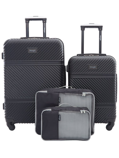 Wrangler 4 Piece Expandable Hardside Spinner Luggage Set with Packing Cubes, Sharkskin Grey