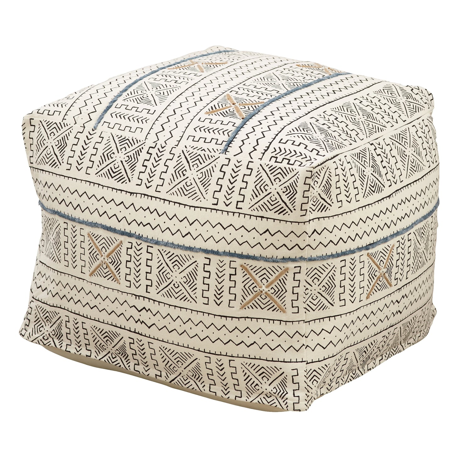 Saro Lifestyle PU663.W 20 x 20 x 14 in. Abstract Design Mudcloth Pouf, White