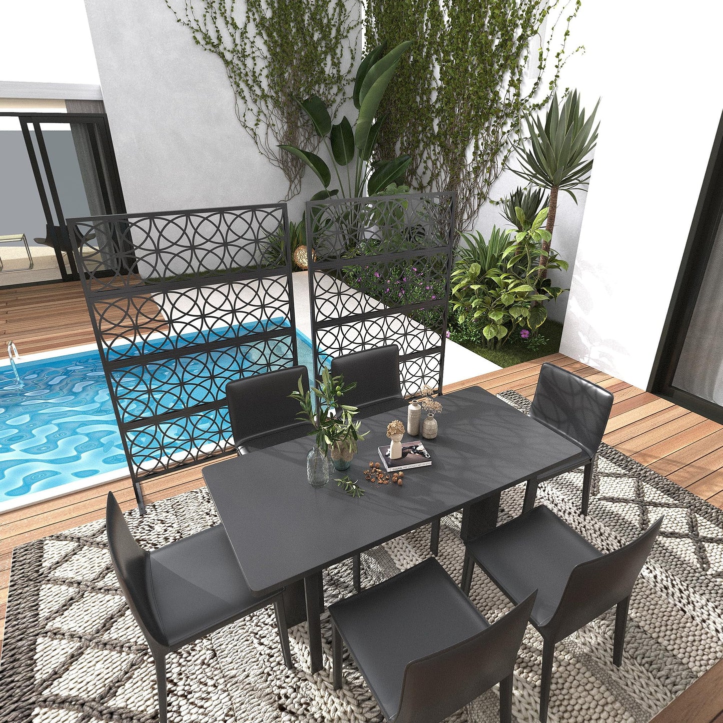 Accreate Decorative Wrought Privacy Screen - Easy Snap-Together Room Divider for Indoor/Outdoor Use, Breathable Wind-Resistant Partition with Anti-Tip Base (6x3.8ft)