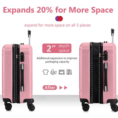 Luggage Expandable Hardside,PC ABS Lightweight Checked Suitecase with Spinner Wheels,TSA Lock,28 inch Pink
